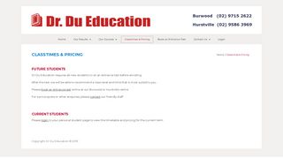 Classtimes & Pricing | Dr Du Coaching