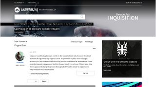 Can't Log in to Bioware Social Network - Answer HQ