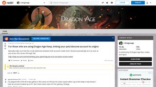 For those who are using Dragon Age Keep, linking your ps4/xboxone ...
