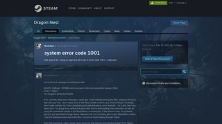 system error code 1001 :: Dragon Nest General Discussions