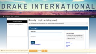 Security > Login (existing user) > Drake International