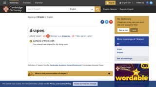 DRAPES | meaning in the Cambridge English Dictionary