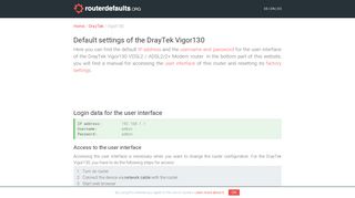 Default settings of the DrayTek Vigor130 - routerdefaults.org