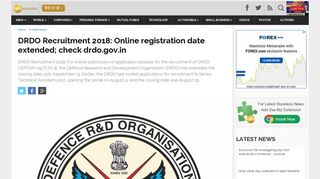 DRDO Recruitment 2018: Online registration date extended; check ...