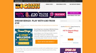 Dream Bingo: Play With £40 From £10! - Big Bonus Bingo Sites