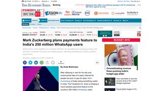 Mark Zuckerberg plans payments feature to India's 250 million ...