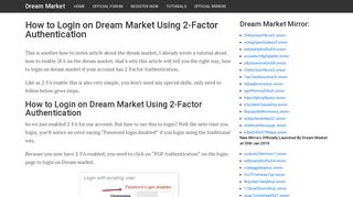 How to Login on Dream Market Using 2-Factor Authentication