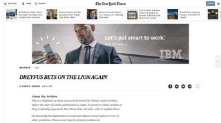 DREYFUS BETS ON THE LION AGAIN - The New York Times