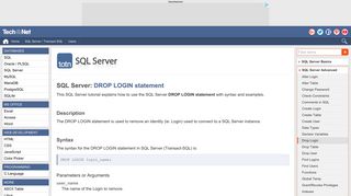 SQL Server: DROP LOGIN statement - TechOnTheNet