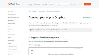 Connect your app to Dropbox - Auth0