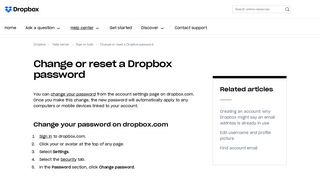 Change or reset a Dropbox password – Dropbox Help