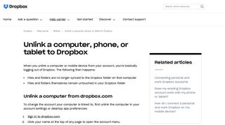 Unlink or relink a computer, phone, or tablet to Dropbox – Dropbox Help
