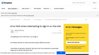 Solved: Error 500 when attempting to sign in on the site - Dropbox ...