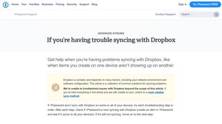 If you're having trouble syncing with Dropbox | 1Password