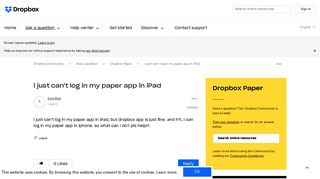 i just can't log in my paper app in iPad - Dropbox Community - 302408