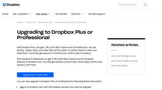 Upgrading to Dropbox Plus or Professional – Dropbox Help