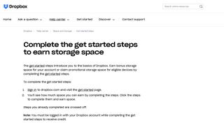 Complete the get started steps to earn storage space – Dropbox Help