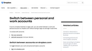Switch between personal and work accounts – Dropbox Help