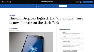 Hacked Dropbox login data of 68 million users is now for sale on the ...