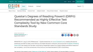 Questar's Degrees of Reading Power® (DRP®) Recommended as ...