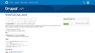 user_login_submit | user.module | Drupal 7.x | Drupal API