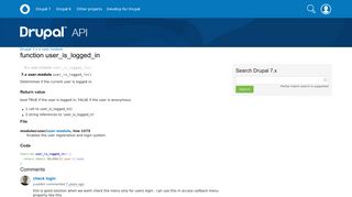 user_is_logged_in | user.module | Drupal 7.x | Drupal API