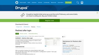 Redirect after login | Drupal.org