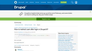 How to redirect user after login in Drupal 8? | Drupal.org