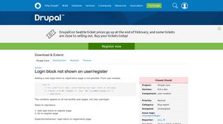 Login block not shown on user/register [#893868] | Drupal.org