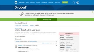 what is default admin user /pass [#2955962] | Drupal.org