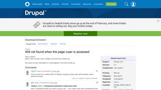 404 not found when the page /user is accessed [#261411] | Drupal.org