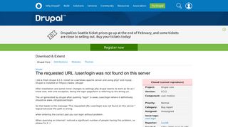 The requested URL /user/login was not found on this server - Drupal