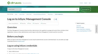 Log on to inSync Management Console - Druva Documentation