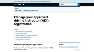 Manage your approved driving instructor (ADI) registration - GOV.UK