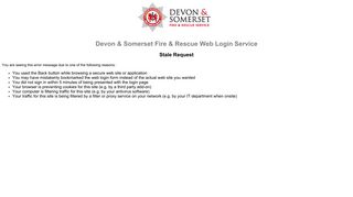 Devon & Somerset Fire & Rescue Web Login Service - Stale Request