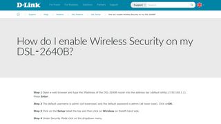 How do I enable Wireless Security on my DSL-2640B? | D-Link UK