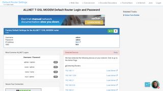 ALLNET T-DSL MODEM Default Router Login and Password