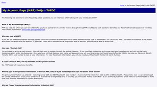 My Account Page (MAP) FAQs TAFDC