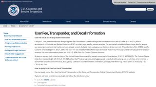 User Fee, Transponder, and Decal Information | U.S. Customs and ...
