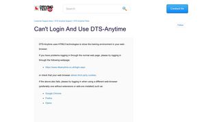 Can't login and use DTS-Anytime – Customer Support Area