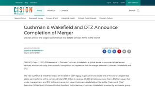 Cushman & Wakefield and DTZ Announce Completion of Merger