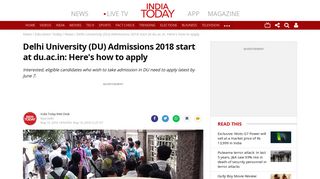Delhi University (DU) Admissions 2018 start at du.ac.in: Here's how to ...