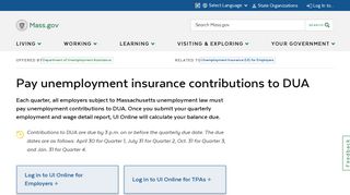 Pay unemployment insurance contributions to DUA | Mass.gov