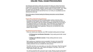 Duane Gomer, Inc. | Online Final Exam Procedures