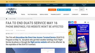 FAA to end DUATS service May 16 - AOPA