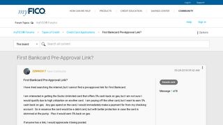 First Bankcard Pre-Approval Link? - myFICO® Forums - 5258531