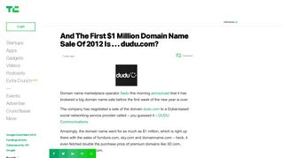 And The First $1 Million Domain Name Sale Of 2012 Is … dudu.com ...