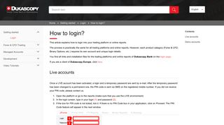 Dukascopy - How to login?