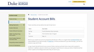 Duke Financial Services - Bursar - Student Account Bills