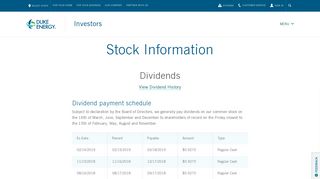 Stock Information - Our Company - Duke Energy